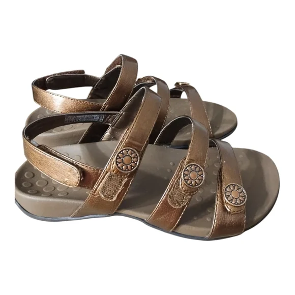 Vionic Cathy Bronze 3 Strap Leather Arch Support Comfort Boho Sandal 38W/US 7W - Picture 6 of 9